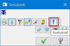 Moniakseliset työstöradat 6: Moniakselinen porausrata 5. Klikkaa Simuloinnin valintaikkunassa Asetukset. 6. Poista valinnat kuvan näyttämistä kohdista ja klikkaa OK.