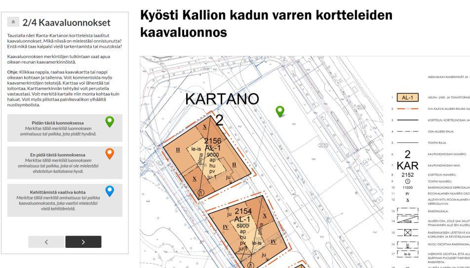 Kommentointi Ranta-Kartanon kortteleiden kaavaluonnokset ja puistosuunnitelma olivat avoimesti verkossa kommentoitavana 10.10. 7.11.2018.