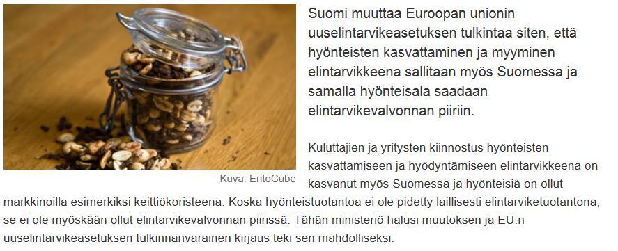 Suomi sallii hyönteisten pääsyn