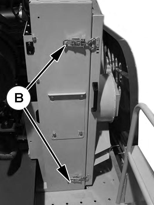 Moottorin ilmanoton suojan lukitus avataan avaamalla salvat B (kuva