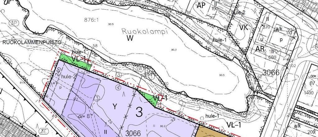 piha- ja leikkialueet luontoarvot VAIHTOEHTO 2 kerrosala 7010 k-m 2 (2200/Y ja 240/ a/k, (4200/AK ja 370/ a/k (ei muutosta)) tonttipinta-ala Y 9466 m 2 ja AK 4732 m 2 kerrosluku II - IVu1/2 asukkaat
