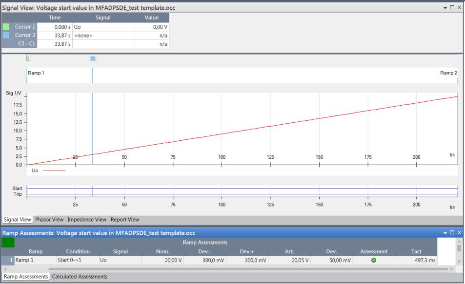 Note: ramp step-up time (dt) must be higher than MFADPSDE Start delay time setting assuming that the protection START is connected to stop Omicron test.