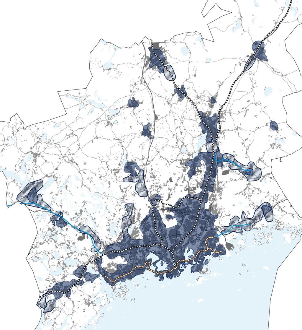 Suunnitellusta asuntotuotannosta 94 % kohdistuu seudullisesti ensisijaisesti kehitettäville vyöhykkeille Esitetyt vyöhykkeet ovat perusteltuja, kun niille on tavoitteena sijoittaa seudullisesti