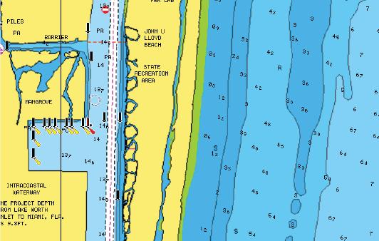 Matalan veden alueita ei ole korostettu Matalan veden korostus: 0 3 m Syvyyden turvaraja Navionics-kartoissa käytetään sinisen eri sävyjä matalan ja syvän veden erottamiseen.