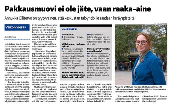 Muovin elämä 19.9.2018 Sari Kauppi, Suomen Ympäristökeskus: Muovit Suomessa nyt: mihin muovitiekartta johdattaa?