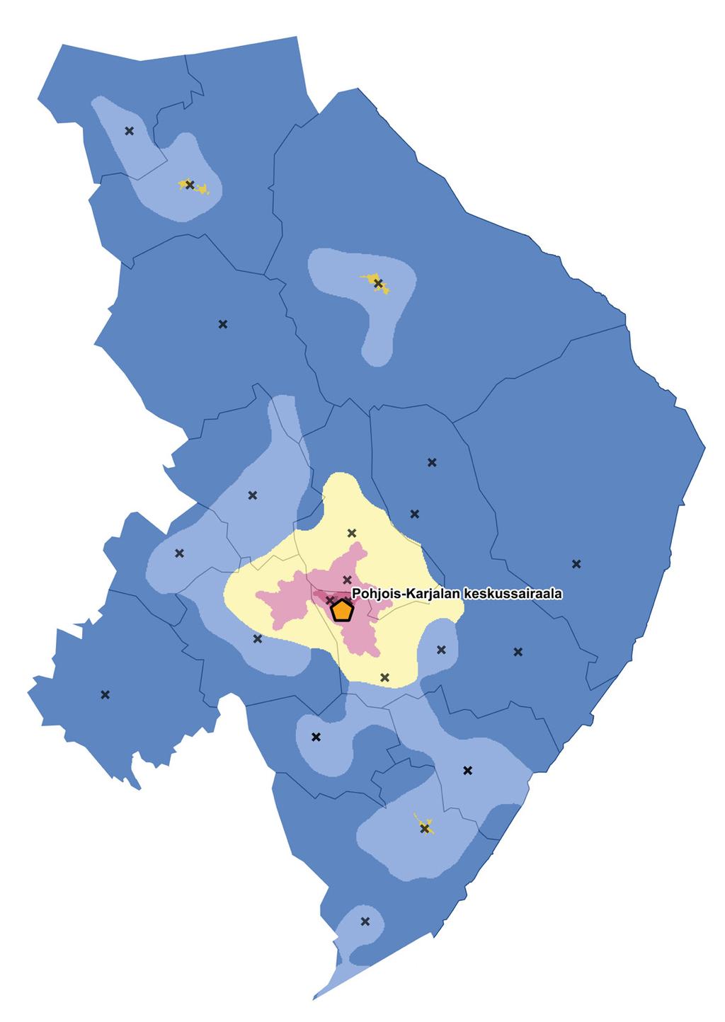 Kuvio 2 n maakunnan terveydenhuollon palveluverkko ja kaupunki-maaseutu -luokitus (SYKE).
