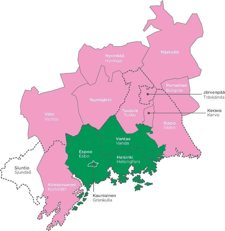 7 2 Miten seudulla asutaan ja liikutaan? Helsingin seutu koostuu 14 hyvin erilaisesta kunnasta 1. Kuntien asukasmäärät ja -tiheydet vaihtelevat merkittävästi.
