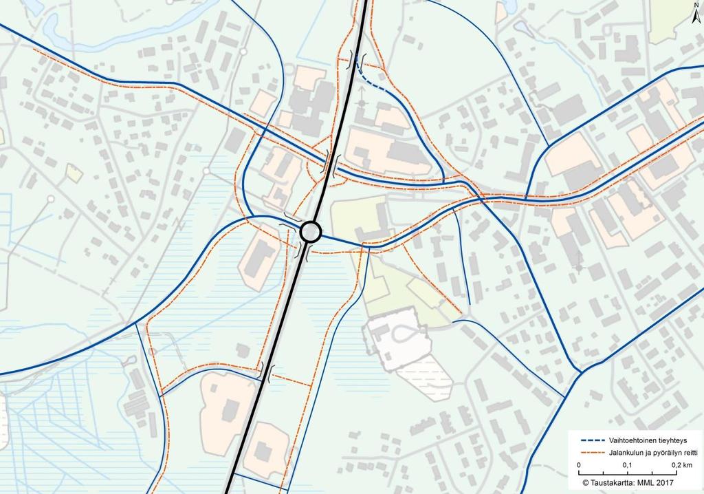 Paikallisen liikenteen näkökulmasta kiertoliittymä on hyvä ratkaisu, sillä kääntyminen valtatieltä ja valtatielle on sujuvaa ja turvallista.