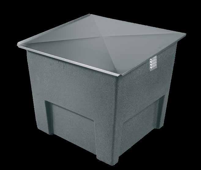 500 litran säiliö selviää suuresta määrästä kompostoitavaa materiaalia. Kompostorissa on myös ilmanvaihtoluukut molemmilla puolilla.
