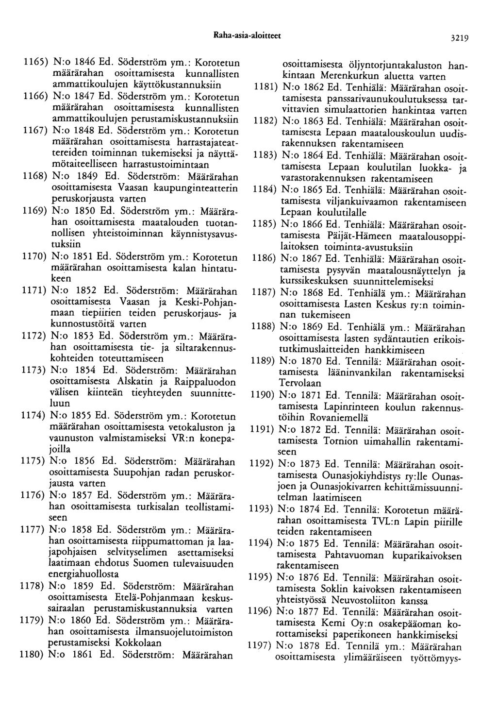 Raha-asia-aloitteet 3219 1165) N:o 1846 Ed. Söderström ym.: Korotetun määrärahan osoittamisesta kunnallisten ammattikoulujen käyttökustannuksiin 1166) N:o 1847 Ed. Söderström ym.: Korotetun määtätahan osoittamisesta kunnallisten ammattikoulujen perustamiskustannuksiin 1167) N:o 1848 Ed.