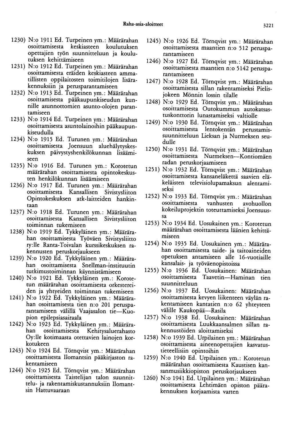 Raha-asia-aloitteet 3221 1230) N:o 1911 Ed. Turpeinen ym.