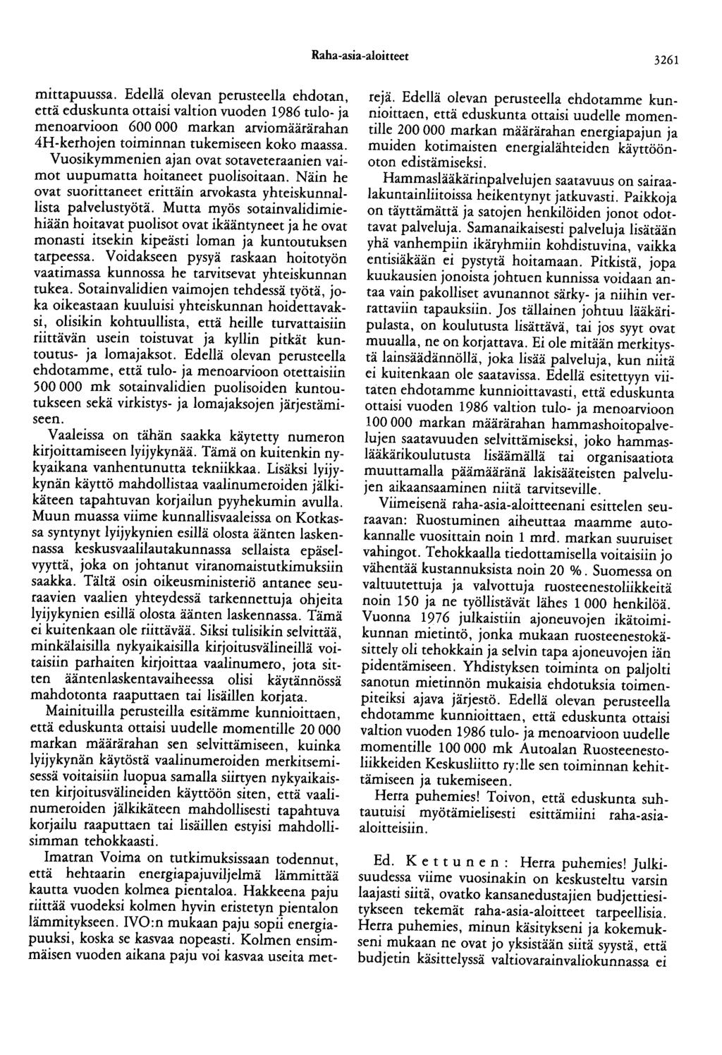 Raha-asia-aloitteet 3261 mittapuussa.