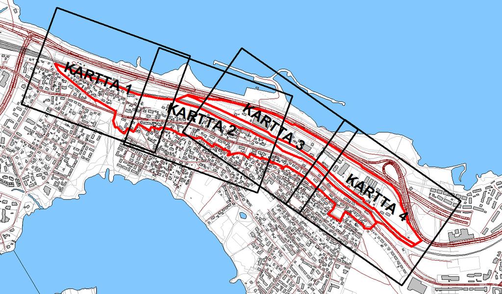 11 (15) Kuva 3: Osakarttojen 1-4 sijainnit kaava-alueella liitteissä 11 14.