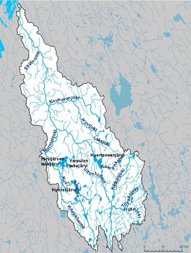 21 (Uitonluoma), Kätkänjoki ja Töysänjoki. Vesistöalueella on 22 yli 100 ha suuruista luonnonjärveä, joista kaksitoista on säännöstelty. Lisäksi alueella on kolme tekojärveä.