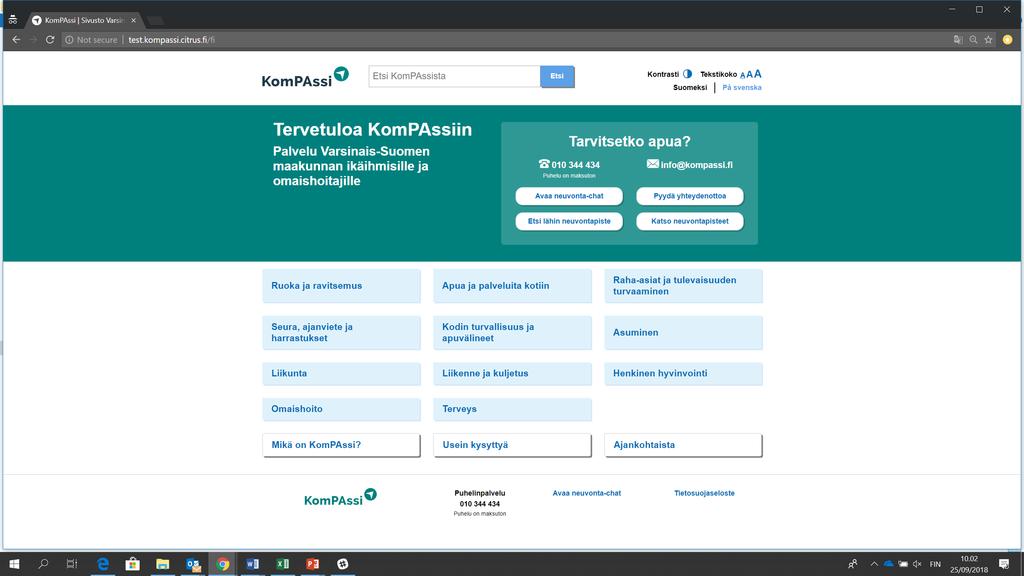 Palvelutarjoama: Asiakasneuvonta.fi Asiakasneuvonta.fi sivusto on tarkoitettu ikäihmisille ja heidän omaishoitajilleen käytettäväksi haettaessa tietoja sekä neuvoja eri palveluista.
