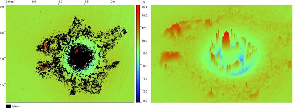 82 Teräselektrodissa läpilyöntijäljet ovat pääosin kuoppamaisia, ja joissakin on kuopan ympärillä ja keskellä kohoumaa. Syvyys vaihtelee 5 µm ja 10 µm välillä painottuen jälkimmäiseen.
