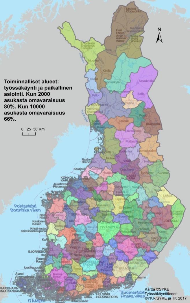 Toiminnalliset alueet sotepalveluiden suunnittelun pohjaksi Toiminnalliset alueet kuvaavat