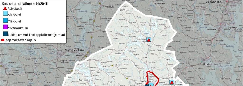 45 Lukioita Jämsässä on yksi, Seppolassa. Jämsän ammattiopisto tarjoaa toisen asteen ammatillista koulutusta ja sijaitsee Jämsänkoskella Myllymäen kampuksella.
