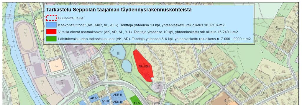 75 tettu alueita ydinkeskustan reunalla: market-alue ja Lukkoilantien korttelit, sekä Jämsänjoen länsipuolella kaupungintalon ja rautatieaseman ympäristön alueita.