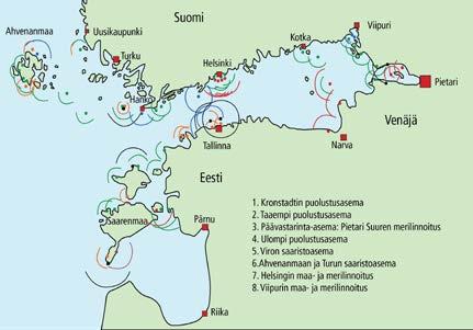Rannikkotykistöön, merimiinoituksiin ja kevyisiin laivastoyksiköihin perustuva puolustusjärjestelmä käsitti karkeasti yhdeksän eri puolustusasemaa Suomenlahden etelä- ja pohjoisrannoilla.