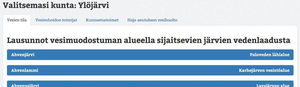 Digipalvelun kehitystyö: uudet Järvien vedenlaatutietojen yhteyteen uutena Tieto järvellä toimivista paikallisista yhdistyksistä ym.