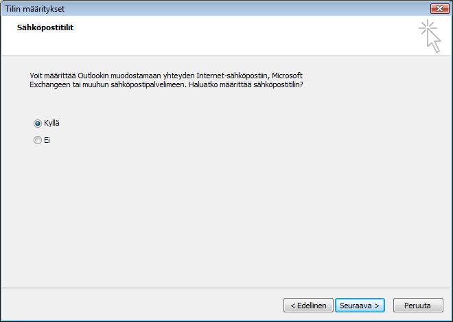 Microsoft Exchange -palvelimen määritys Valitse Kyllä ja Klikkaa