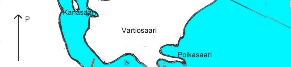 Sarvastoon ja Saunalahteen Vartiosaarta kiertävät melovat Vartiosaaren rantaa seuraillen.