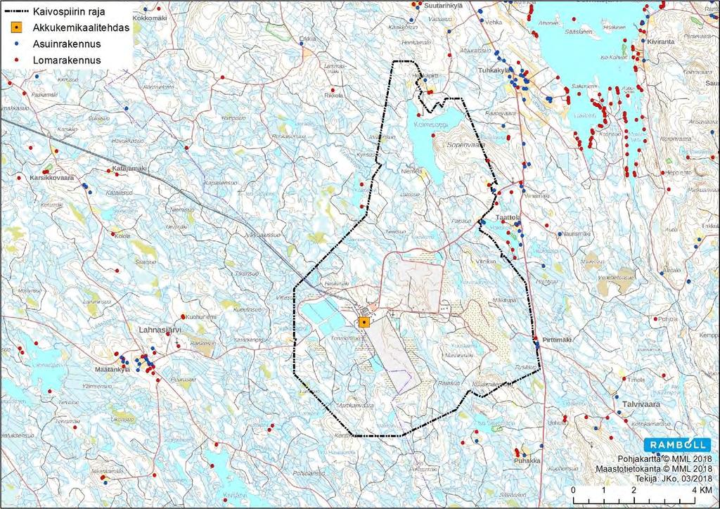 YMPÄRISTÖVAIKUTUSTEN ARVIOINTISELOSTUS 105 12.3 Nykytila 12.3.1 Asuminen ja virkistys Kaivospiirin läheisyydessä oleva ihmistoiminta on vähäistä.