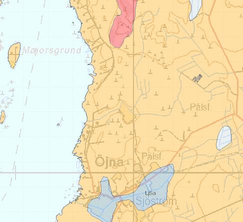 1-8 Kuva 4. Oranssi väri osoittaa hienorakeisen moreenin. GTK Maanmittauslaitos. Vesistö ja vesitalous Alue rajautuu, kuten aiemmin sanottu, mereen.