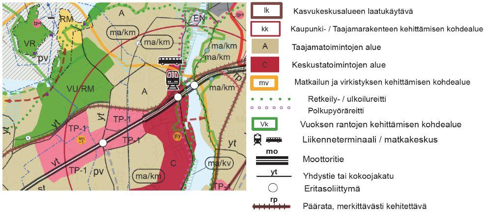 ja viheryhteystarpeet, luonnonsuojelu, kulttuuriympäristö, pohjavesien suojelu ja lajiston liikkuminen. Kuva 10. Ote maakuntakaavasta.