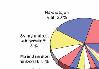 Kuvio 7. Näkövamman diagnoosit, rekisteröidyt työikäiset (18-64v) peuma (AMD), joka kattaa 59 % kaikista diagnooseista.