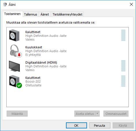 Tietokoneen määrittäminen äänilähteeksi ja tallentimeksi audioliitäntää käytettäessä BOOST0:n liittäminen Windowskäyttöjärjestelmällä olevaan tietokoneeseen: iitä BOOST0 tietokoneeseen käyttäen