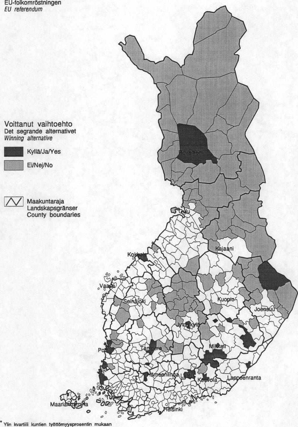 Äänestystulokset suurtyöttömyyden kunnissa Resultatet i kommuner med stor arbetslöshet Results in municipalities with mass unemployment