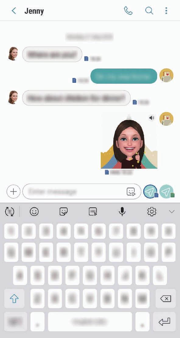 Oma emoji -tarrojen käyttäminen keskustelun aikana Voit käyttää Oma emoji -tarroja keskustelun aikana