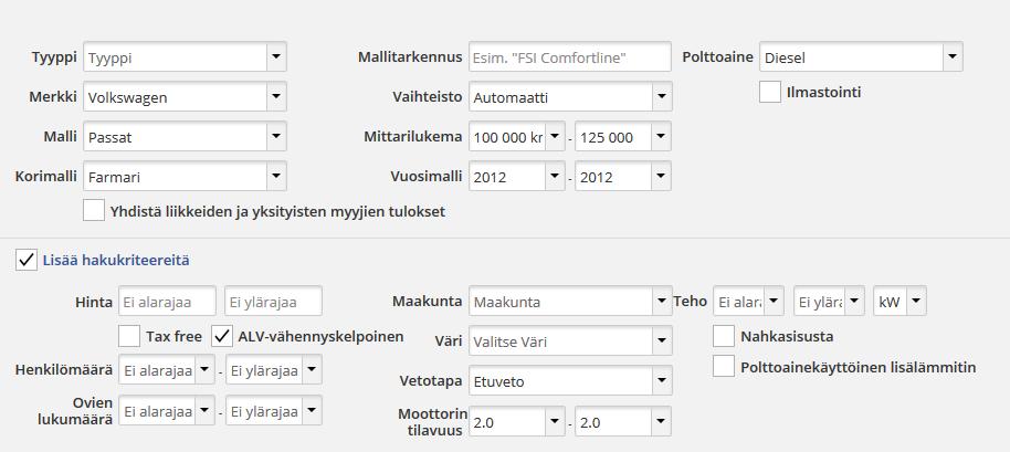 6 teillä hyvin paljon. Yleisempien autojen kanssa hakukriteerit voivat olla tiukemmat kuten tässä esimerkkimallissa.