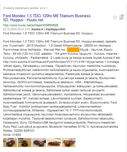 9 Kuva 4. Vakavan avulla löytynyt myynti-ilmoitus. 3.