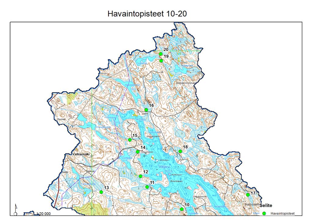 Kuva 26. Valuma-alueella kartoitetut havaintopisteet 10-20.