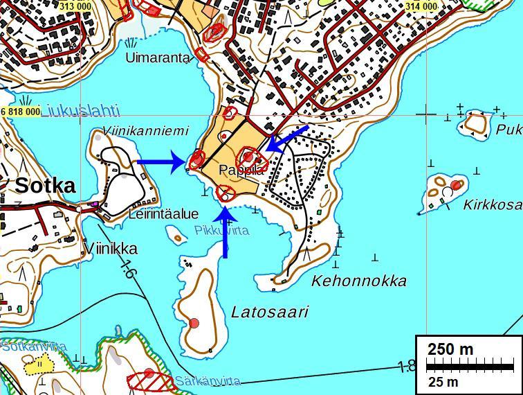 3 Yleiskartta Kehon ja lähialueen kiinteän muinaisjäännökset on merkitty karttaan punaisella vinoviivoituksella sekä punaisin palloin.