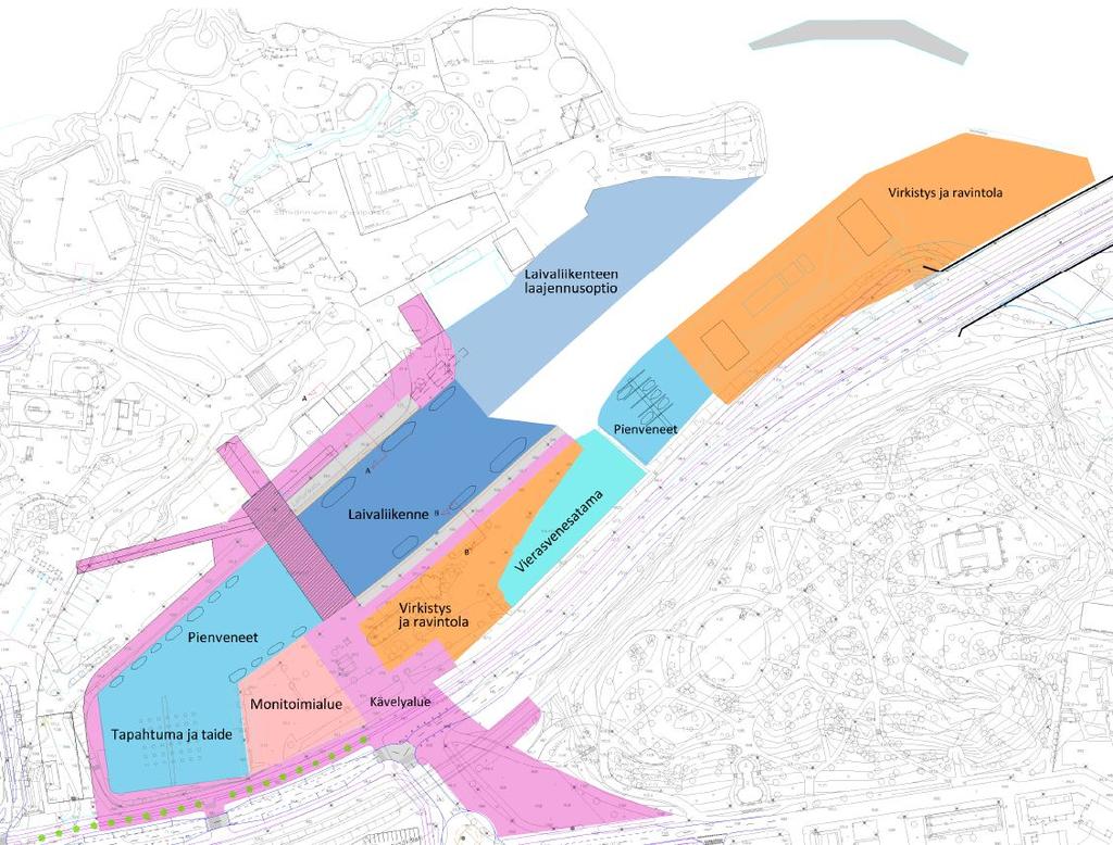 Vesiliikenneselvitys 8 3.4 Vaihtoehto 1 (suora linjaus Näsinpuistosta, matala silta) Vaihtoehdossa 1 silta linjataan suoraan Näsinpuiston aukion jatkeeksi Särkänniemen puolelle.