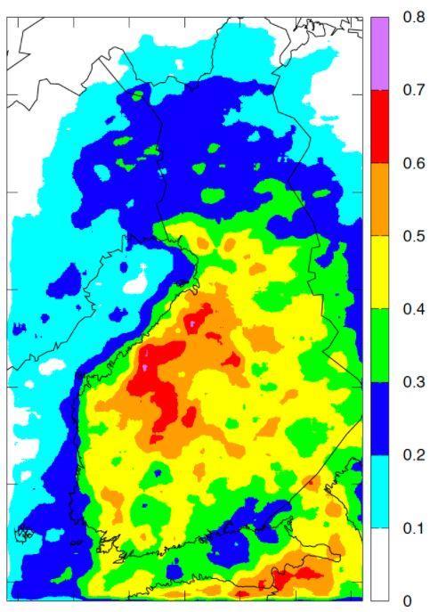 13 Kuva 5. Keskimääräiset vuotuiset maasalamat neliömetrille vuosilta 1998 20