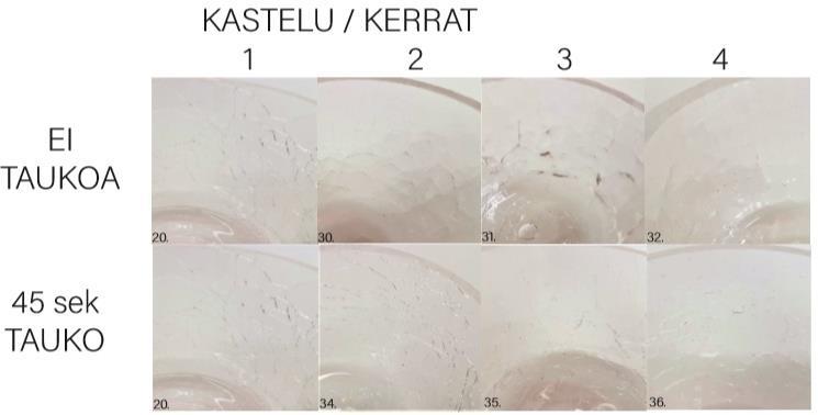 Kappaleiden pinta oli useista kastelukerroista huolimatta melko sileä ja sitä oli helppo kylmätyöstää( Taulukko 1). 3.