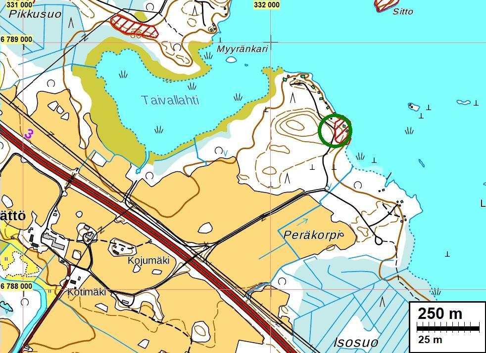 3 Kartat Valvonnassa kaivettu alue on kartan koillisosassa, vihreän ympyrän sisällä.