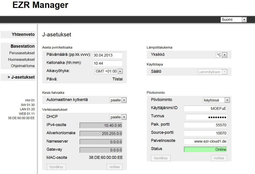 .9 Järjestelmäasetukset Aseta pvm. ja kellonaika Tässä asetetaan perusyksikön päivämäärä ja kellonaika.