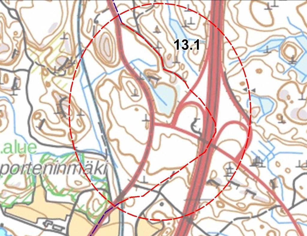 13.1. Sudenkuopanmäki Vanha tielinja on kääntynyt oikealla rautatien kohdilta.