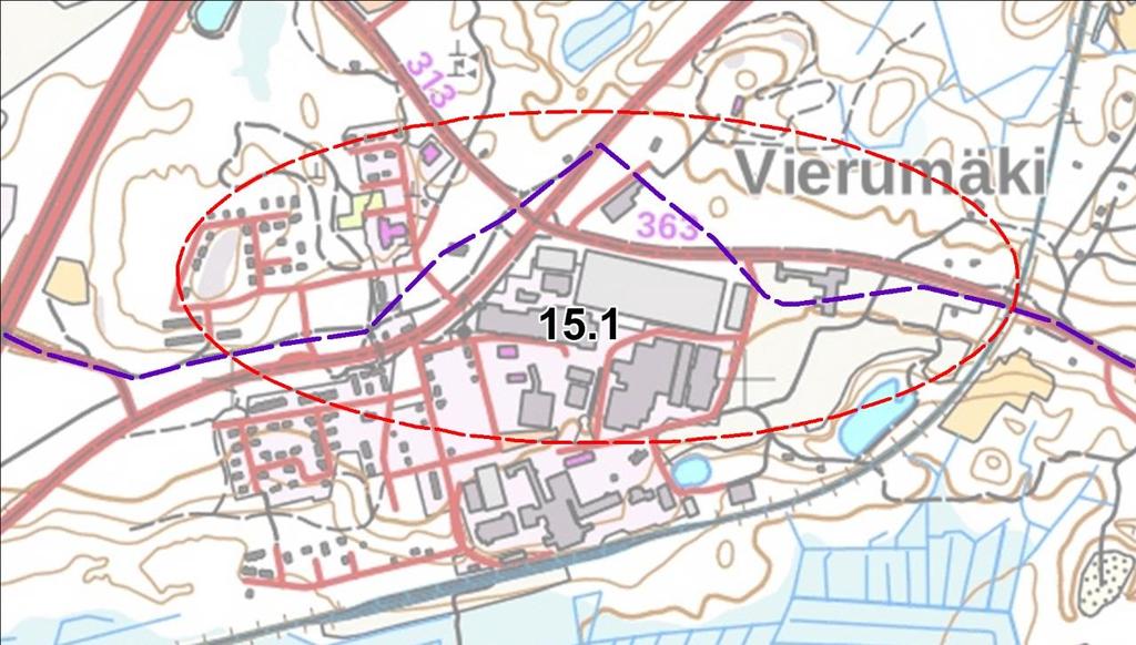 Linja hahmottuu paikoin laajan parkkipaikan ja metsän reunan välissä. Alue on nykyään parkkipaikkana ja aikalailla myllättyä.
