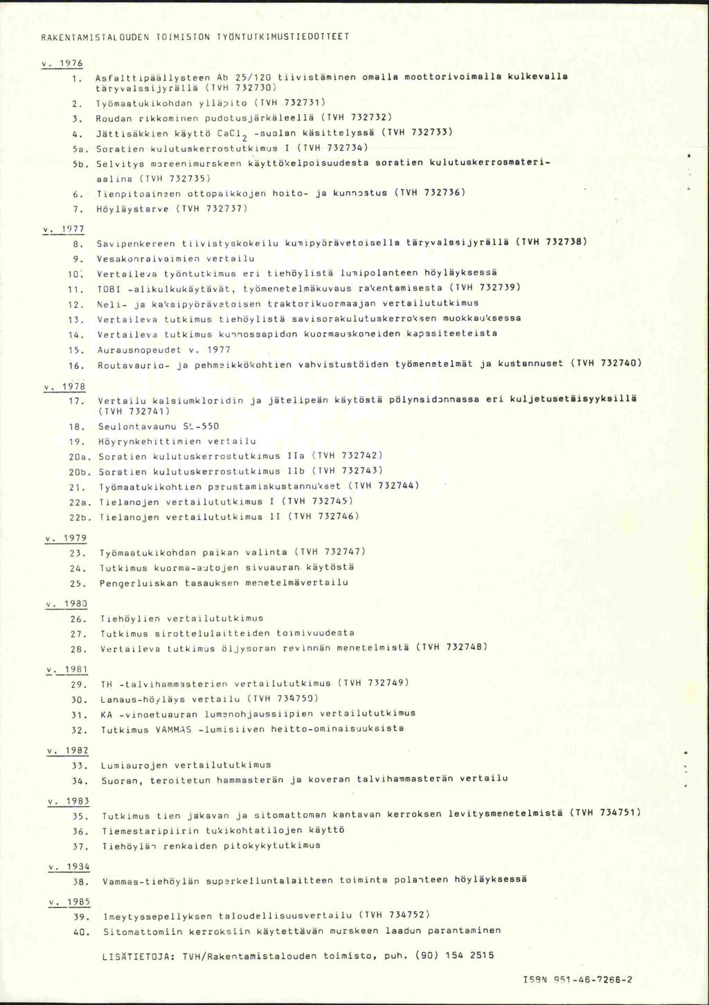 RAKENIAMIST#LOUDLN TOIMISTON TYIINTUTKIMUST ILOOTTEET v. 1976 v. I'77 v. 1978 v. 1979 v. 1983 v. 1981 v. 1982 v. 1983 1.