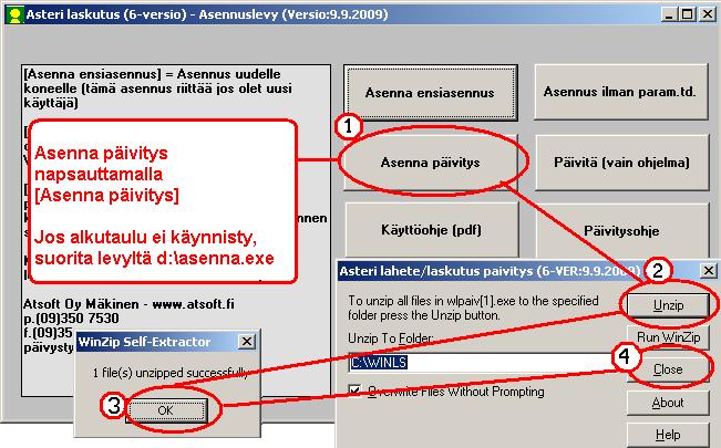 1 PÄIVITYKSEN ASENTAMINEN Jos et asenna päivitystä netistä, käytä cd:tä. Laita cd asemaan. Sulje laskutusohjelma. Jos alkutaulu ei käynnisty, valitse Käynnistä Suorita.