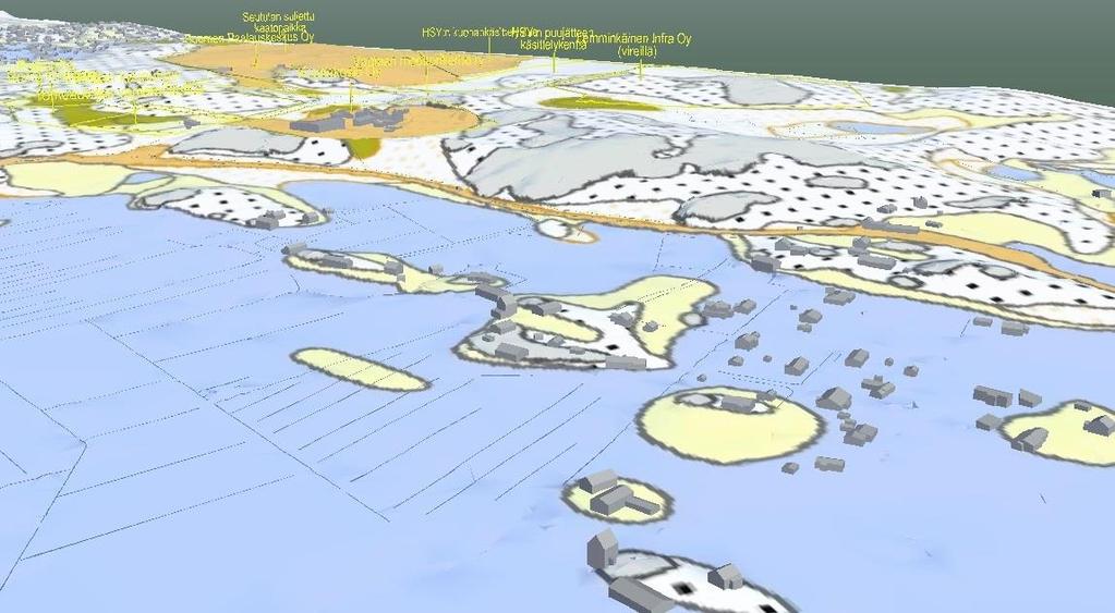 Virtuaalimalli Kiilan alueelta tehty 3Dvirtuaalimalli esittää: - Korkeuserot ja korkeuserojen vaikutuksen hulevesien