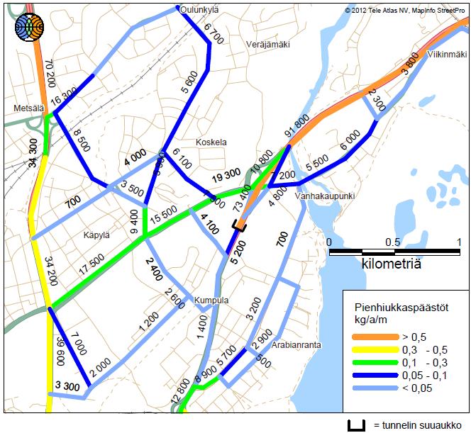 Leviämismallilaskelmissa on oletettu autoliikenteen typenoksidipäästöistä (NO x ) olevan keskimäärin 20 % typpidioksidia (NO 2 ) molemmissa päästöskenaarioissa (Euro 3 ja Euro 4).