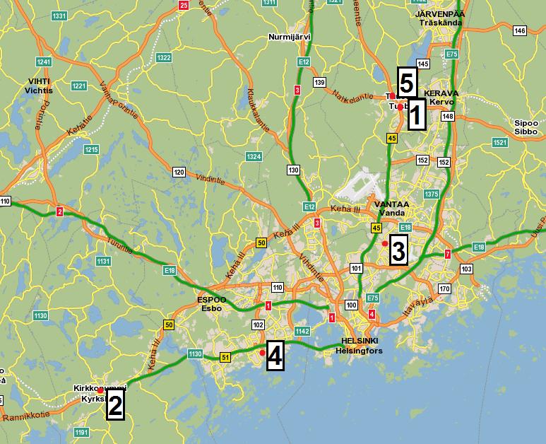3 Tutkimuskohteet ja -menetelmät 3.1 Tutkimuskohteet 3.1.1 Kohteiden valinta Tutkimuskohteiksi pyrittiin valitsemaan mahdollisimman ruuhkautuneita kiertoliittymiä välityskyky- ja aikavälitulosten saamiseksi.